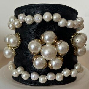 Pretty Upcycled Hand Made Leather Cuff with Pearl Beads
